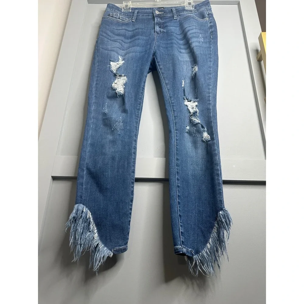 Judy Blue Distressed Skinny‎ Jeans Frayed Hem Women's Size 11/30
